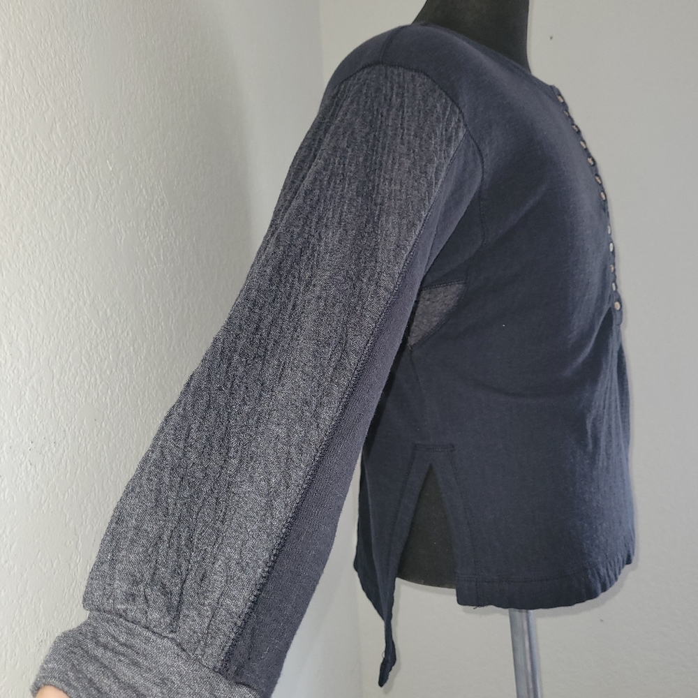 3/$25 Free People Back At It Henley  Long Sleeve Black Top XS WE THE FREE - Picture 2 of 10